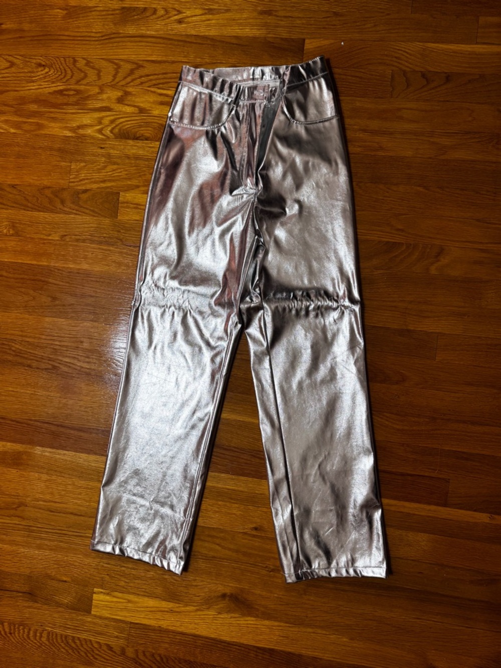 Silver Metallic Straight Leg Pants